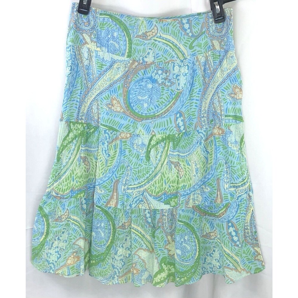 Vintage Nine west Below Knee Skirt 10 Blue Floral 30"W Cottage Boho Peasant